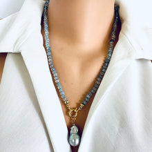 Cargar imagen en el visor de la galería, Aquamarine Candy Necklace, Baroque Pearl Pendant
