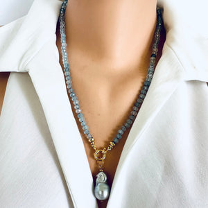 Aquamarine Candy Necklace, Baroque Pearl Pendant