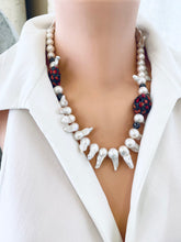 Load image into Gallery viewer, Baroque Pearl Jellyfish Necklace, Rhinestone and Red Coral, 21&quot;
