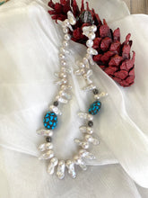 Load image into Gallery viewer, Baroque Pearl Jellyfish Necklace, Rhinestone &amp; Turquoise, 21&quot;
