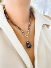 Load image into Gallery viewer, Bronze Pearls Necklace &amp; White or Brown Removable Baroque Pearl Pendant, Silver 18.5&quot;
