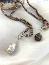 Load image into Gallery viewer, Bronze Pearls Necklace &amp; White or Brown Removable Baroque Pearl Pendant, Silver 18.5&quot;
