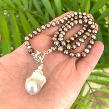 Load image into Gallery viewer, Bronze Pearls Necklace &amp; White or Brown Removable Baroque Pearl Pendant, Silver 18.5&quot;
