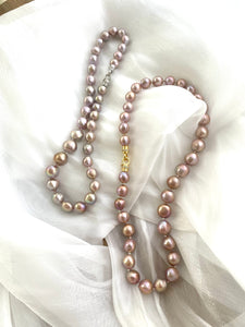 Graduated & Hand Knotted Pink Lavender Edison Baroque Pearl Necklace, Stylish Rhodium or Gold Vermeil Plated Sterling Silver Clasp, 18"inches