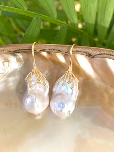 White Baroque Pearl Drop Earrings, in Silver or GV