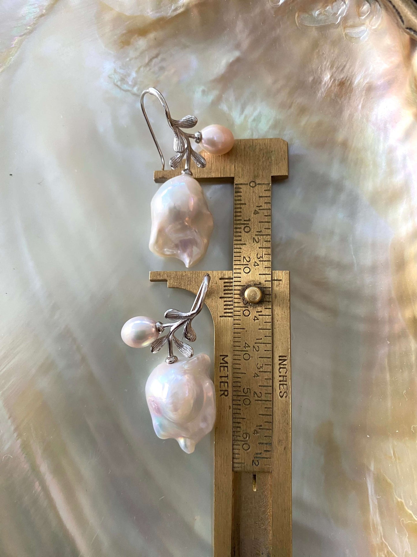 Baroque pearl earrings in silver pearl drop measured without silver studs for size