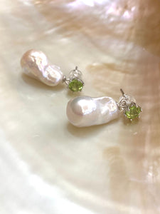 Peridot, Amethyst or Blue Topaz Studs & Baroque Pearl Earrings
