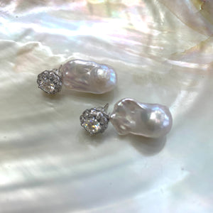 Moissanite Studs & Removable Baroque Pearl Earrings