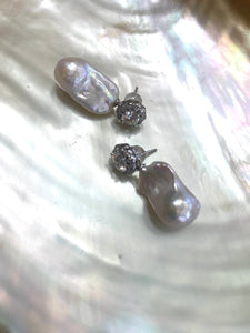 Moissanite Studs & Removable Baroque Pearl Earrings