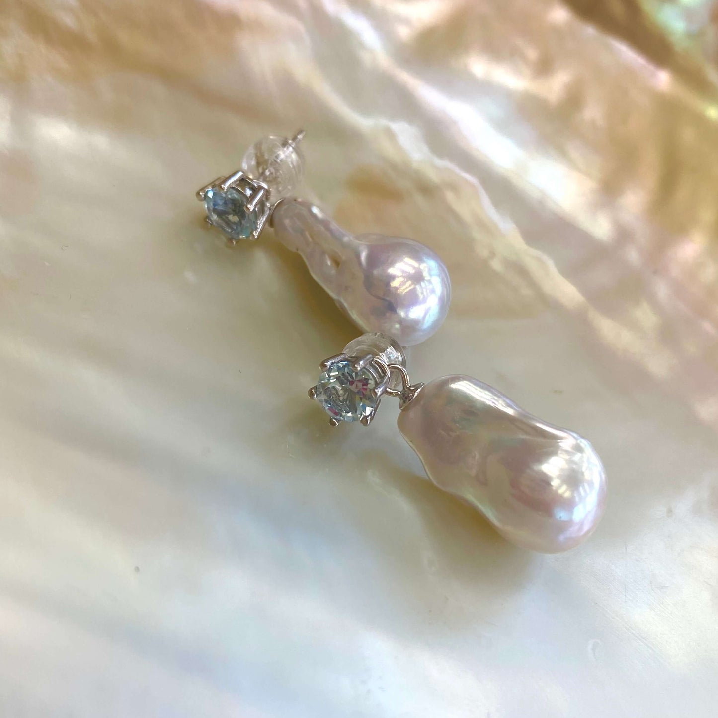 Baroque pearl drop earrings – peridot, amethyst, blue topaz showcasing detachable pearl drops and gemstone studs