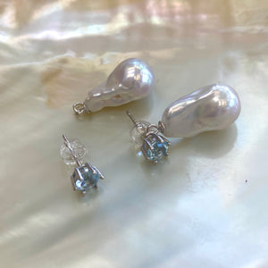 Peridot, Amethyst or Blue Topaz Studs & Baroque Pearl Earrings