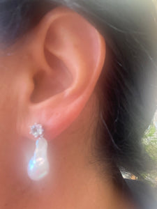 Peridot, Amethyst or Blue Topaz Studs & Baroque Pearl Earrings