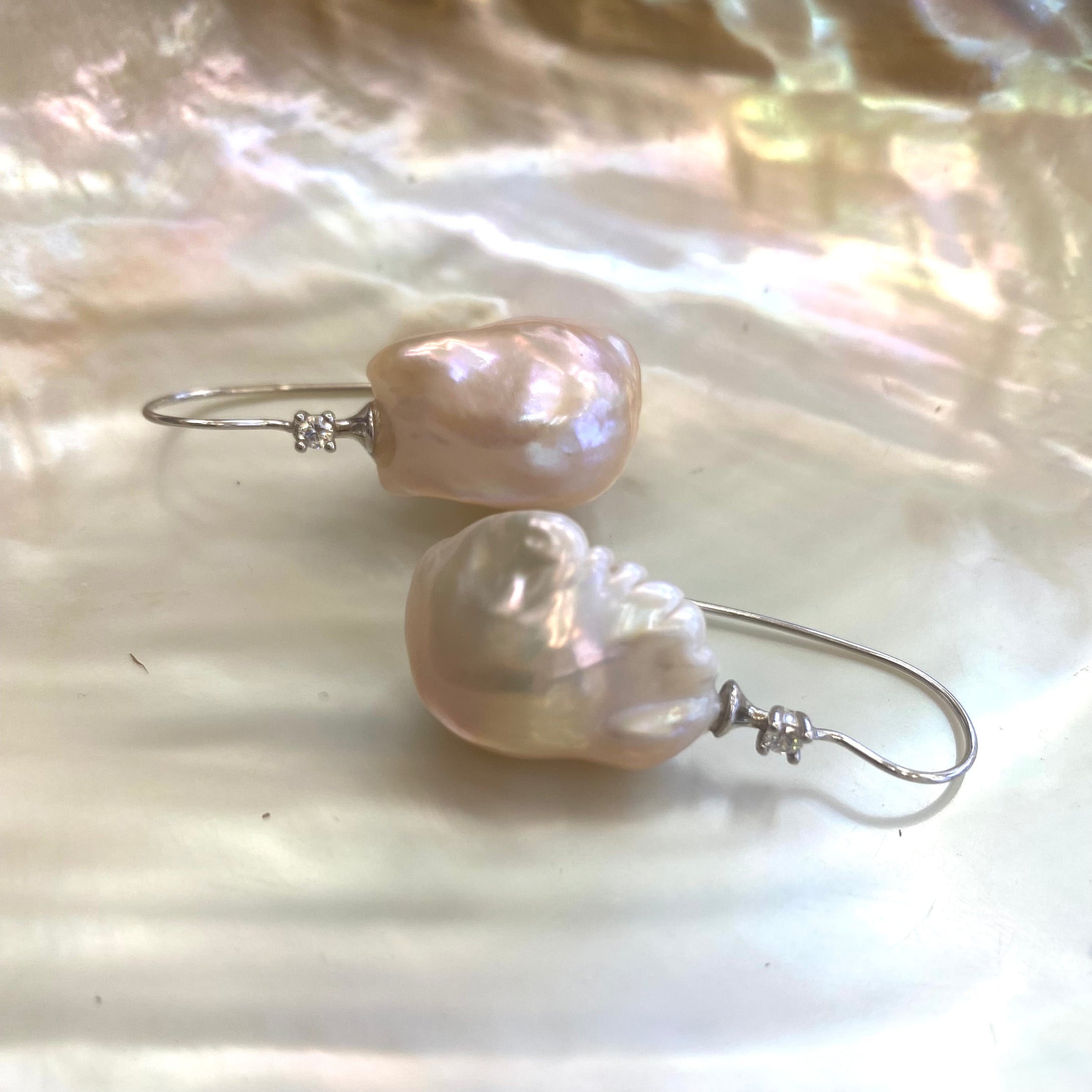 Golden Baroque Pearl Drop Earrings with Cz, in Silver