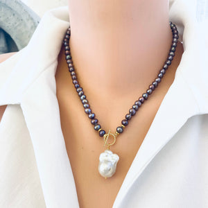 Lavender Pearls Toggle Necklace & White Baroque Pearl Pendant