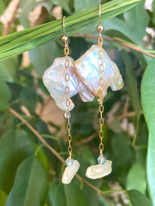 Boho Chic Square Pearl Earrings with a Touch of Blue, 14kGF