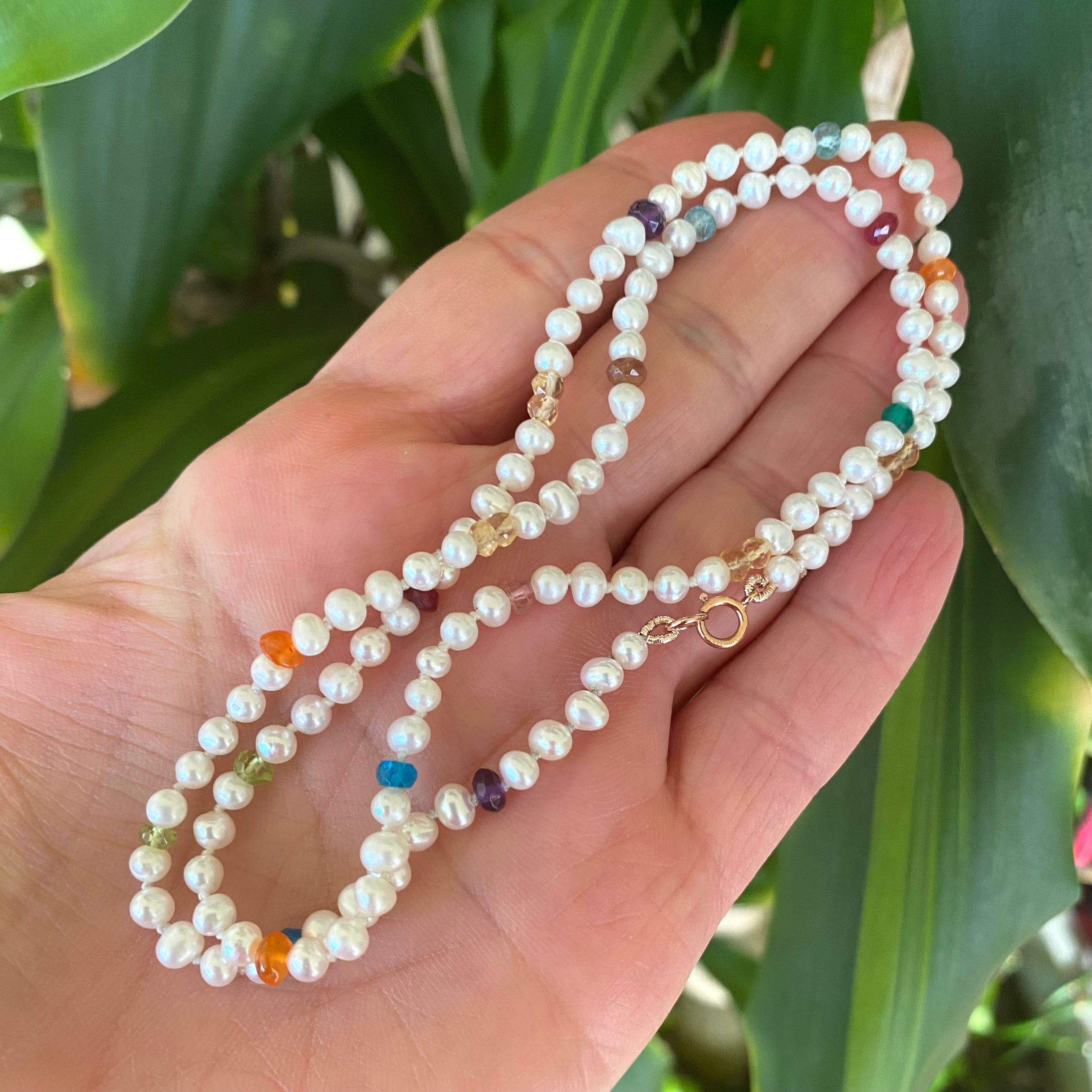 Rainbow Gemstones & Pearl Necklace