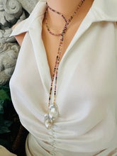 Cargar imagen en el visor de la galería, Multi Tourmaline &amp; two Baroque Pearls Lariat Necklace
