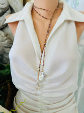 Cargar imagen en el visor de la galería, Multi Tourmaline &amp; two Baroque Pearls Lariat Necklace
