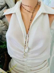 Multi Tourmaline & two Baroque Pearls Lariat Necklace