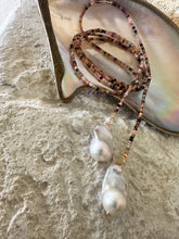 Cargar imagen en el visor de la galería, Multi Tourmaline &amp; two Baroque Pearls Lariat Necklace
