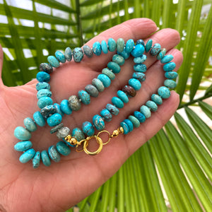Arizona Turquoise Candy Necklace, 18"inches, Gold Vermeil Push Lock Closure, December Birthstone