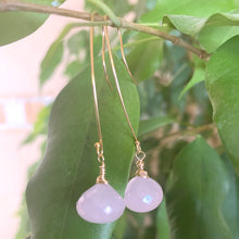 Load image into Gallery viewer, Rose Quartz Briolettes Earrings, Gold Filled Threader Earrings
