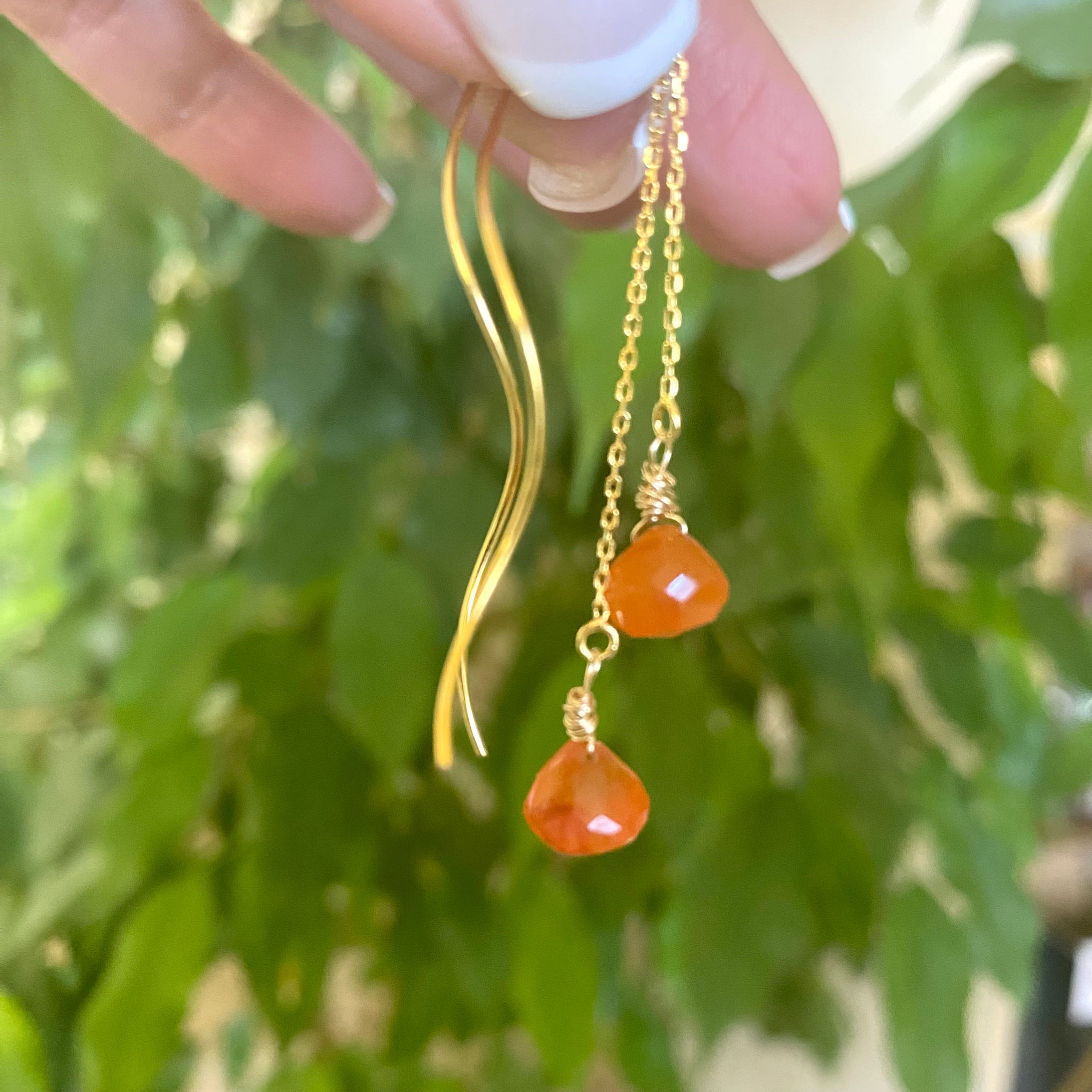 Carnelian Briolettes Threader Earrings