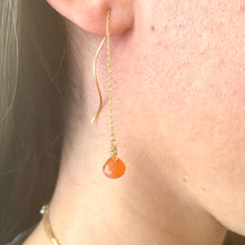 Load image into Gallery viewer, Carnelian Briolettes Threader Earrings, Gold Vermeil Plated Silver Chain Earrings
