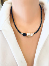 Cargar imagen en el visor de la galería, Festive Black Spinel &amp; Golden Pink Baroque Pearl Necklace
