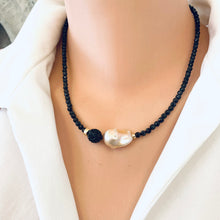 Cargar imagen en el visor de la galería, Festive Black Spinel &amp; Golden Pink Baroque Pearl Necklace
