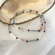 Cargar imagen en el visor de la galería, White, Pink and Grey Stick Pearls with Black Spinel Long Layering Necklace
