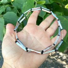 Cargar imagen en el visor de la galería, White, Pink and Grey Stick Pearls with Black Spinel Long Layering Necklace
