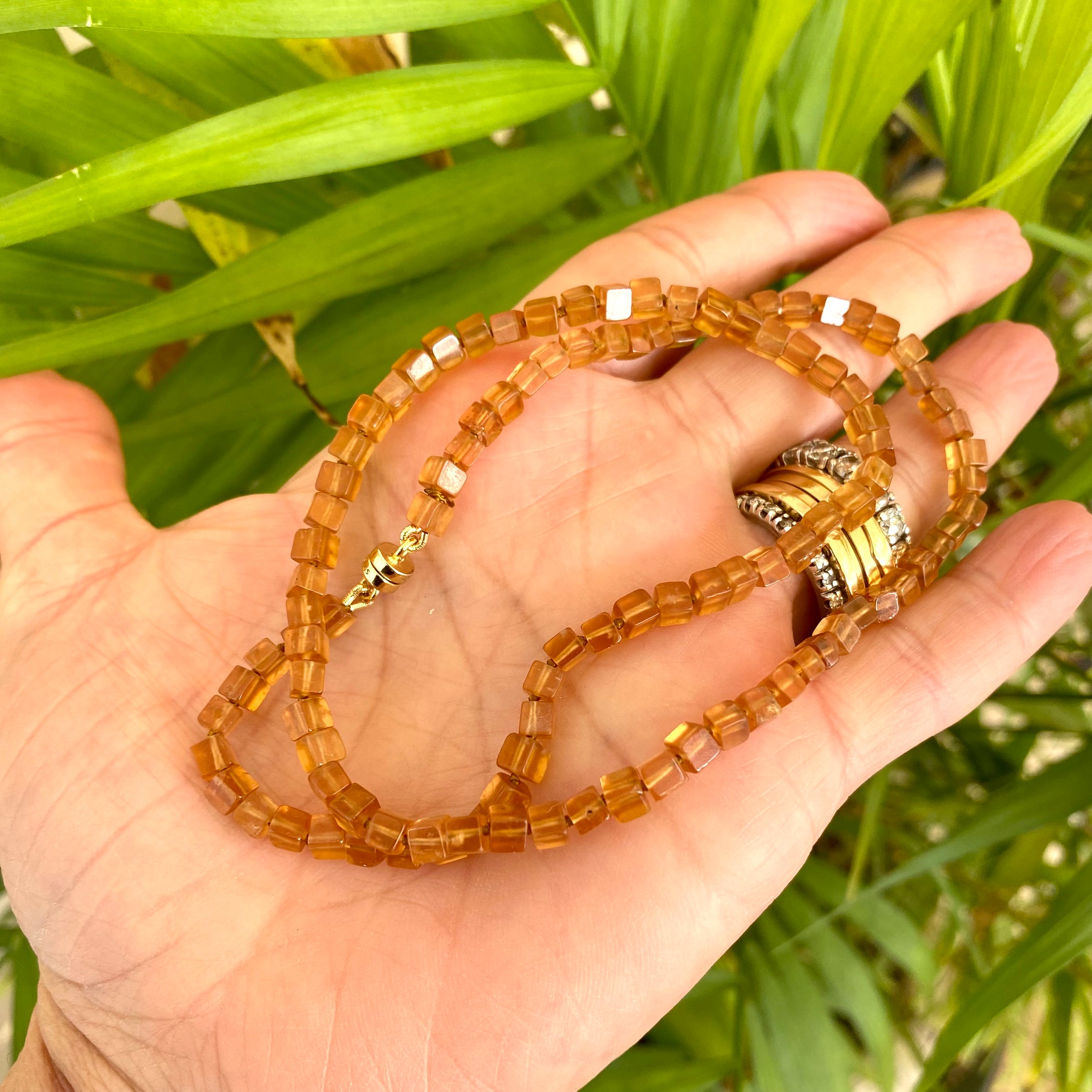 Hessonite Garnet Cube Necklace with Magnetic Clasp
