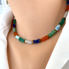 Load image into Gallery viewer, Mixed Gemstones Necklace, Lapis Lazuli, Carnelian, Chrysoprase, Opal &amp; Green Onyx, Gold Filled, 15&quot;or 16&quot;in
