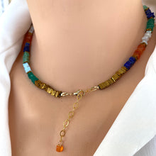 Lade das Bild in den Galerie-Viewer, Mixed Gemstones Necklace, Lapis Lazuli, Carnelian, Chrysoprase, Opal &amp; Green Onyx, Gold Filled, 15&quot;or 16&quot;in
