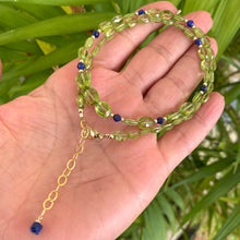 Load image into Gallery viewer, Peridot and Lapis Lazuli Dainty Short Necklace, Gold Filled, 16&quot;inches, August Birthstone
