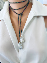 Cargar imagen en el visor de la galería, Ruby Zoisite &amp; Two Baroque Pearl Lariat Necklace | 54&quot;
