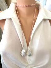 Cargar imagen en el visor de la galería, Pink Opal &amp; Two Baroque Pearl Lariat Necklace | 52&quot;
