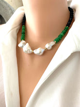 Load image into Gallery viewer, Short Green Jade &amp; Black Tourmaline Pearl Necklace featuring vibrant jade, black tourmaline, and luminous pearls.
