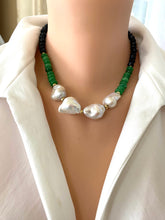 Load image into Gallery viewer, Short Green Jade &amp; Black Tourmaline Pearl Necklace featuring luminous pearls and a bold design.
