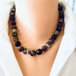 Chunky Brown Bostwana Agate Candy Necklace, Artisan Gold Bronze Toggle Clasp, 18"inches