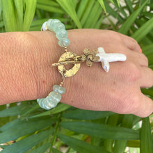 Load image into Gallery viewer, Aqua Green Chalcedony Bracelet, Freshwater Cross Pearl Pendant &amp; Daisy Charm, Artisan Gold Bronze &amp; Gold Filled Details,7&quot;in
