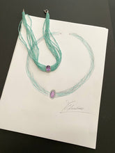 Lade das Bild in den Galerie-Viewer, Amethyst Amazonite Choker Necklace – 8-Strand Twisted Gemstone Collar with sketch on paper.
