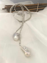 Load image into Gallery viewer, Silver Pyrite Baroque Pearl Necklace – Long Lariat Wrap Design, 45"
