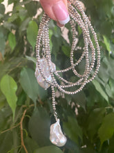 Load image into Gallery viewer, Silver Pyrite Baroque Pearl Necklace – Long Lariat Wrap Design, 45"

