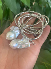 Load image into Gallery viewer, Silver Pyrite Baroque Pearl Necklace – Long Lariat Wrap Design, 45"
