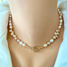 Cargar imagen en el visor de la galería, Freshwater Pastel Pearls Toggle Necklace with Gold Filled Details, June Birthstone Gift for Her, 16&quot;inc
