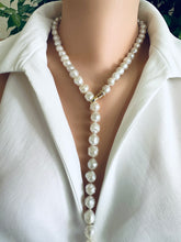 Lade das Bild in den Galerie-Viewer, White Avocado Edison Pearl Y Necklace, 9–10mm Hand Knotted Baroque Pearls, 29" or 33", Vermeil Gold Clasp
