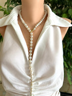 White Avocado Edison Pearl Y Necklace, 9–10mm Hand Knotted Baroque Pearls, 29