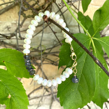Load image into Gallery viewer, Blue Iolite &amp; Freshwater Button Pearl Bracelet, 14K Gold Filled, 7&quot;inches
